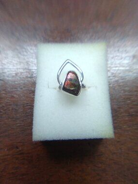 Raw Ammolite Silver Ring